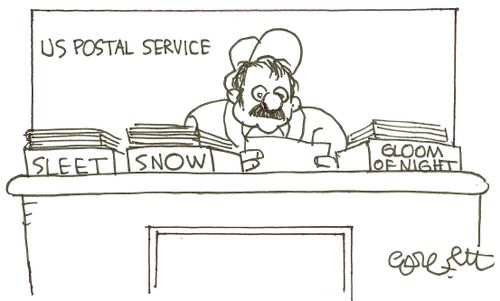 US Postal Service: 'Sleet, Snow, Gloom of Night'.
