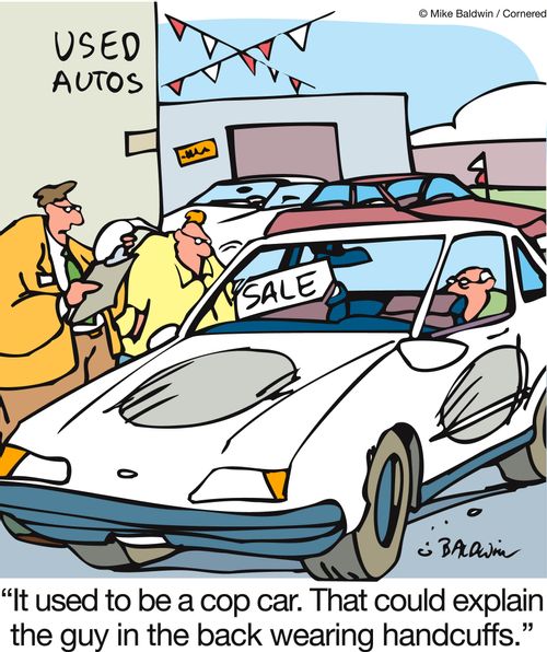 'It used to be a cop car. That would explain the guy in the back wearing handcuffs.'