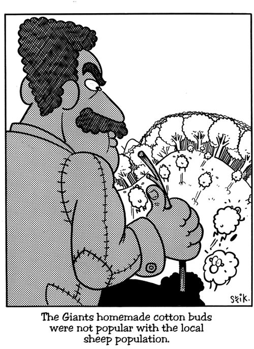 Giant using sheep as cotton buds