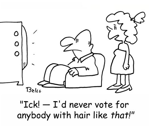'Ick! -- I'd never vote for anybody with hair like THAT!'