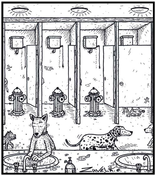 Public toiletsbathrooms for dogs using fire hydrants in cubicals.