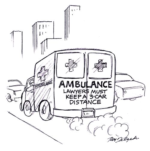 Ambulance - Lawyers must keep a 3 car distance.