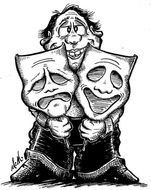 Man holding classic theater masks