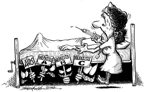 Nurse hestitant to give injection because of the fear of AIDS, hepatitis B etc