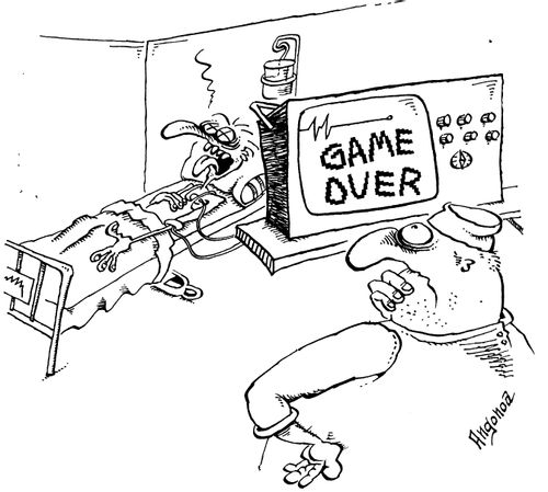 Dead man in hospital with 'Game Over' written on heart monitor screen