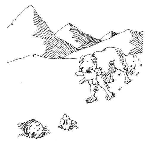 St Bernard delivering teddy to avalanche victim