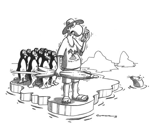 Fooled: Man in the Arctic dressed for a summer holiday.