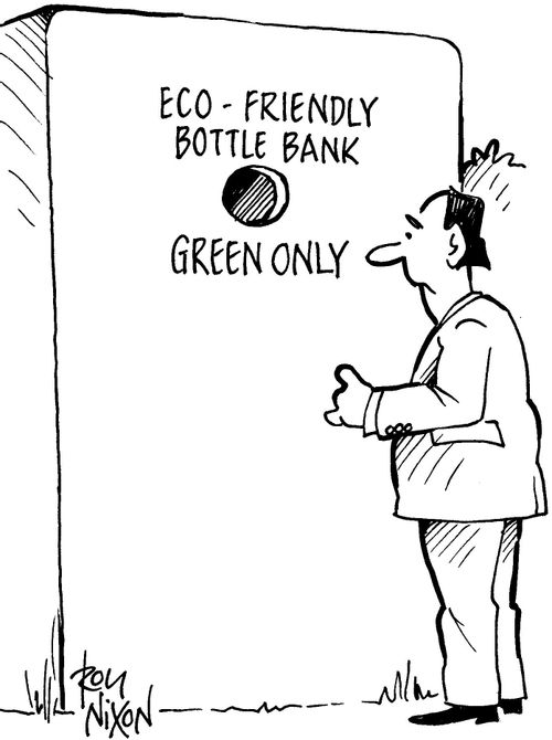 "Eco friendly bottle bank - green only."