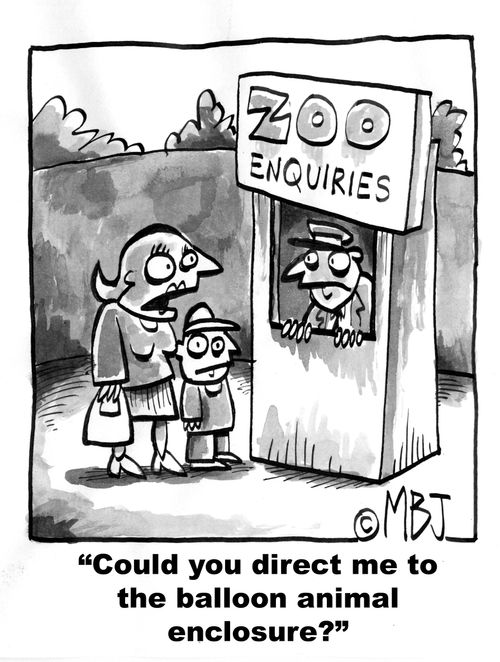 'Could you direct me to the balloon animal enclosure?'