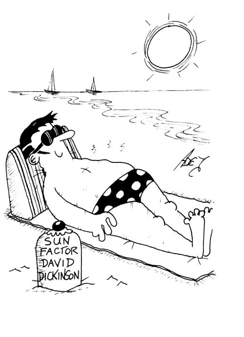 Man sunbathes with 'David Dickinson'-strength suncream.