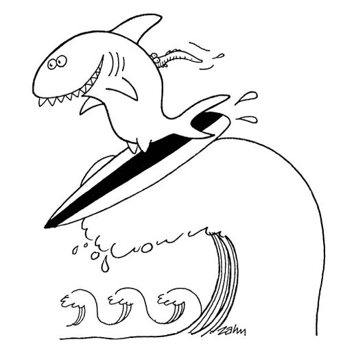 Shark Surfing the Waves.