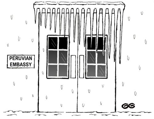 Peruvian Embassy with Icicles Shaped Like Panpipes.