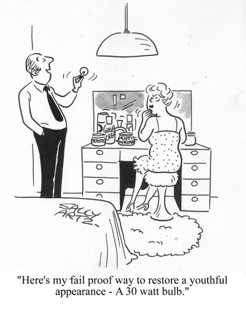 'Here's my fail proof way to restore a youthful appearance - a 30 watt bulb.'