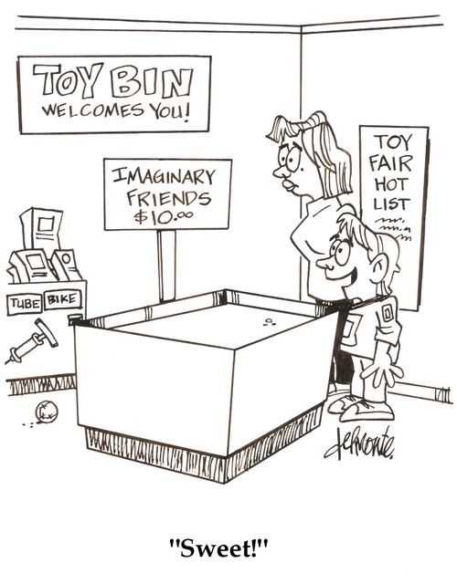 'Sweet!' Boy sees a bin marked imaginary friends.