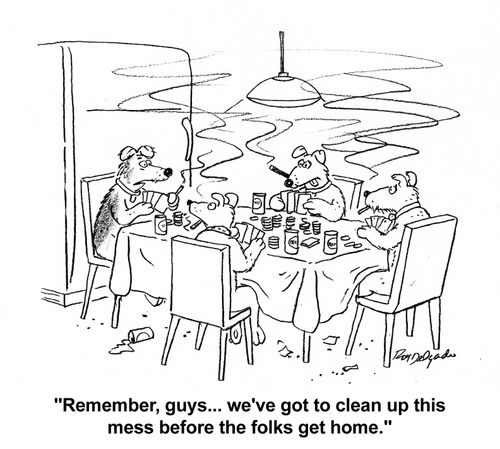 'Remember, guys... we've got to clean up this mess before the folks get home.'
