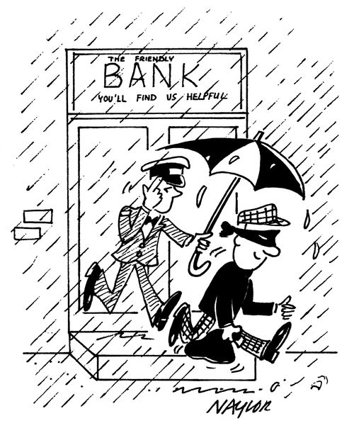 Bank robber with umbrella.
