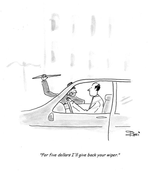 Wiper Swiper.  A vagrant extorts money from motorist.