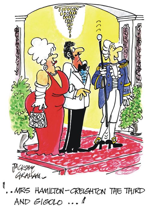 "Mrs Hamilton Creighton the third, and gigolo."
