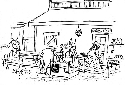 Handicap parking space for cowboy's horse in Old West