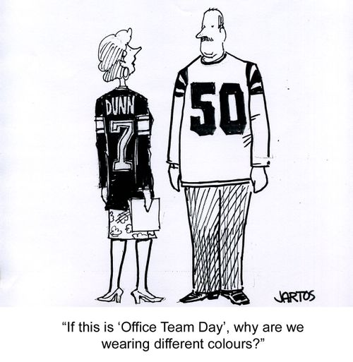 'If this is 'Office Team Day' why are we wearing different colours?'