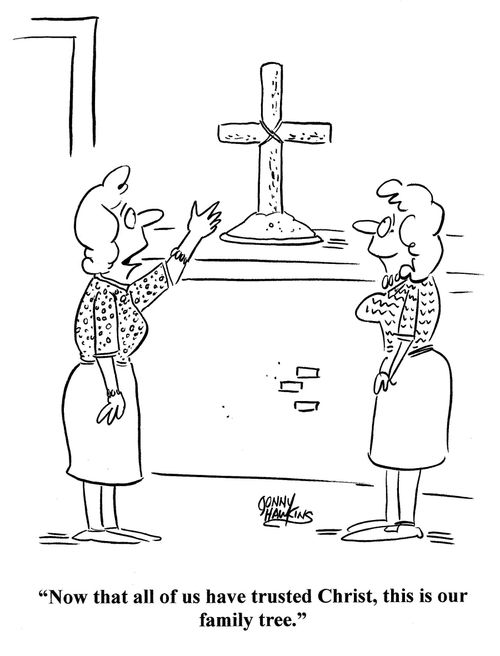 Lady about the cross: 'Now that all of us have trusted Christ, this is our family tree.'