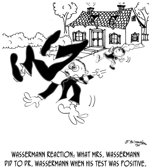 Wassermann Reaction: What Mrs. Wassermann did to Dr. Wassermann when his test was positive.