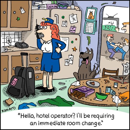 'Hello, hotel operator? I'll be requiring an immediate room change.'