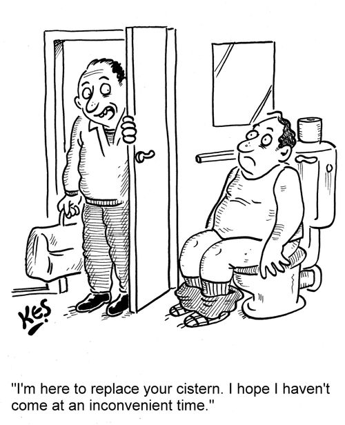 'I'm here to replace your cistern. I hope I haven't come at an inconvenient time.'