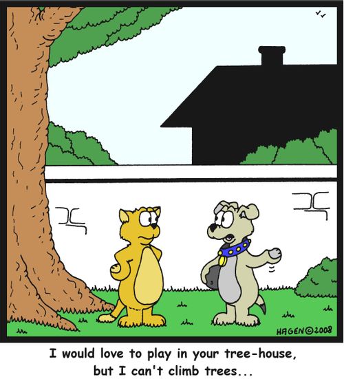 'I would love to play in your tree-house, but I can't climb trees...'