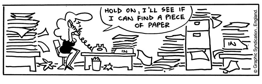'Hold on, I'll see if I can find a piece of paper.'