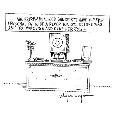 'Mrs Sparby realized she didn't have the right personality to be a receptionist, but she was able to improvise and keep her job.'