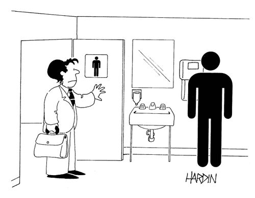 Man from the sign in a men's room.