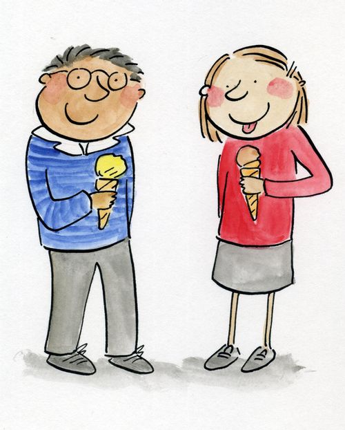 Eating ice cream.