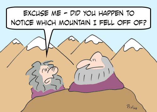 'Excuse me -- did you happen to noticed which mountain I fell off of?'