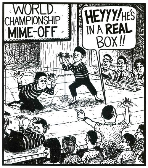 World Championship Mime-Off -'HEYYY! He's in a REAL box!!'
