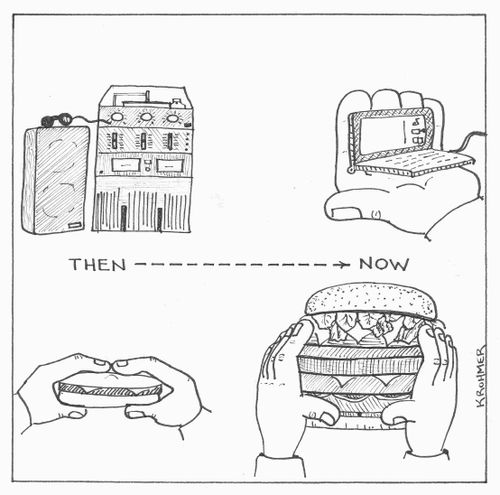 Comparing music and food from then to now.