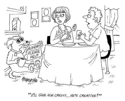 Dog begging - "I'll give him credit.. he is creative."