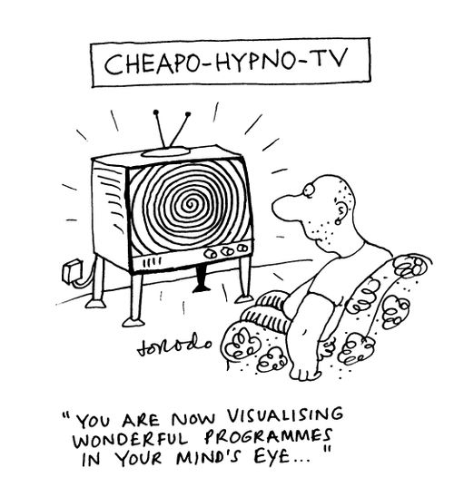 Cheap-hypno-tv: 'You are now visualising wonderful programmes in your mind's eye...'