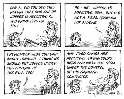 Addicted to coffee.
