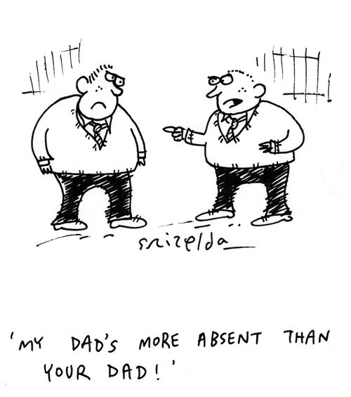 Two children arguing - 'My dad's more absent than your dad'