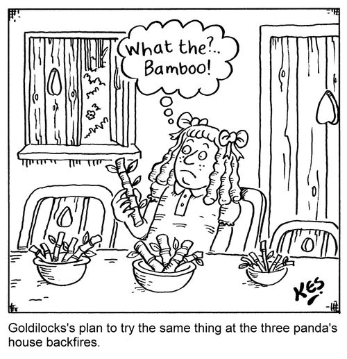 Goldilocks's plan to try the same thing at the three panda's house backfires.