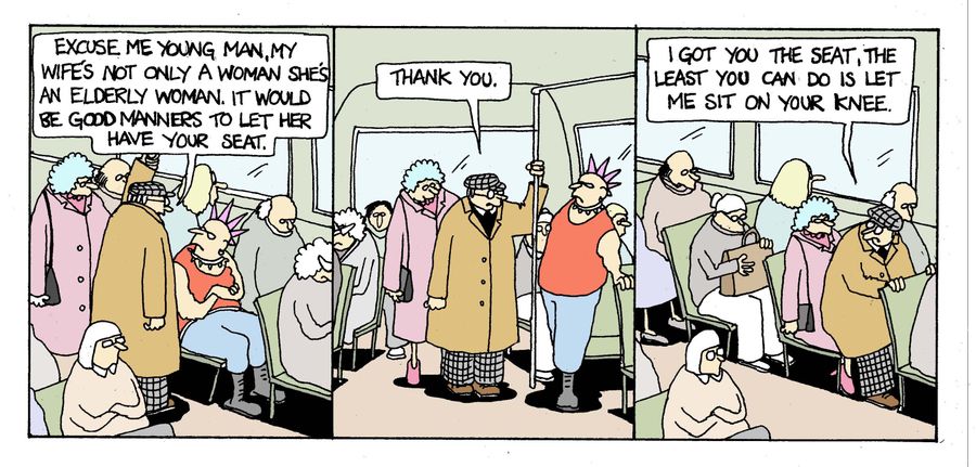 Getting a seat on the bus.