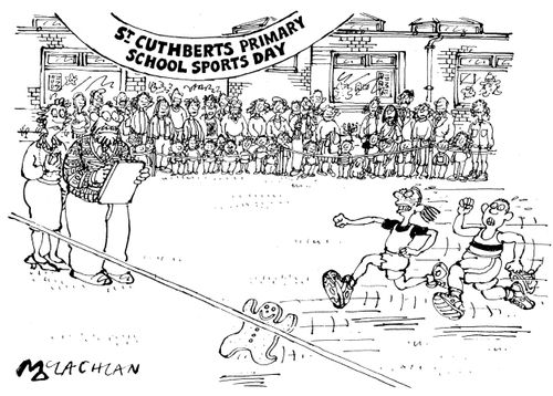Gingerbread man wins school sports day race.