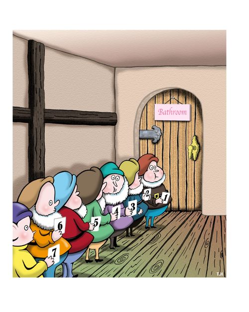 The one bathroom problem for the seven dwarfs.