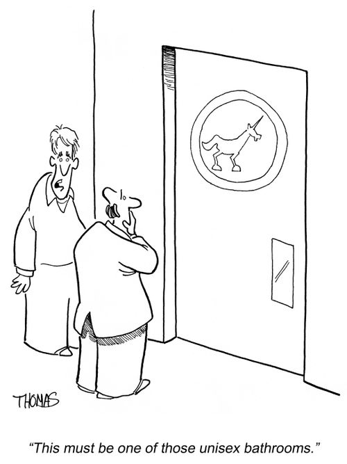 'This must be one of those unisex bathrooms.'