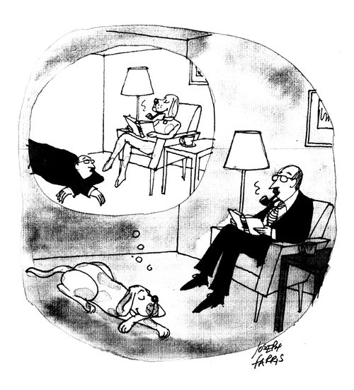 Dog imagines himself in the master's place.