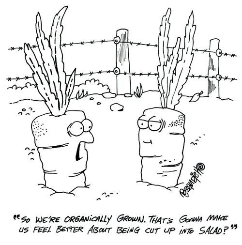 'So we're organically grown.  That's gonna make us feel better about being cut up into salad?'