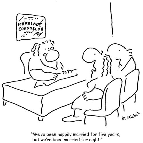 'We've been happily married for five years, but we've been married for eight.'