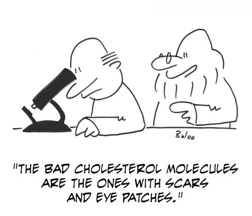 'The bad cholesterol molecules are the ones with scars and eye patches.'