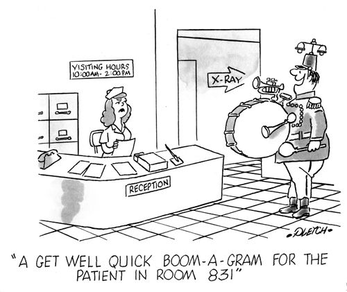 'A get will quick boom-a-gram for the patient in room 83!'